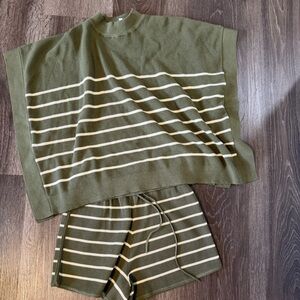 Entro Olive Green Striped Knit Set